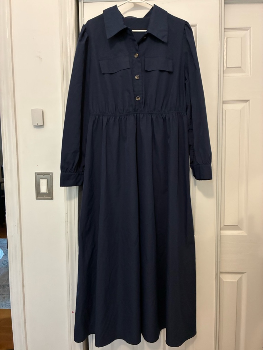 SHEIN Navy Long Sleeve Maxi Shirt Dress
